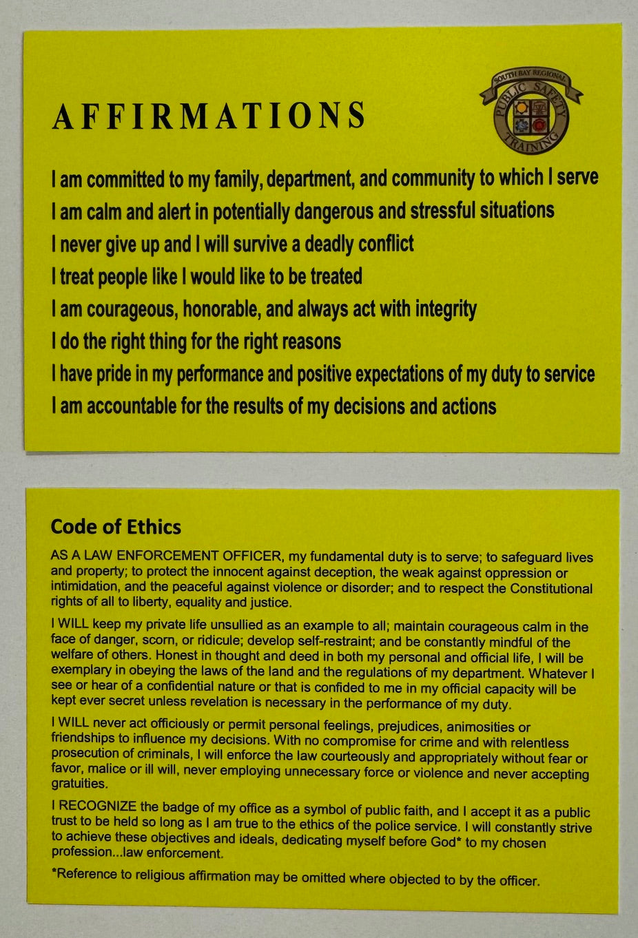 Code of Ethics Card